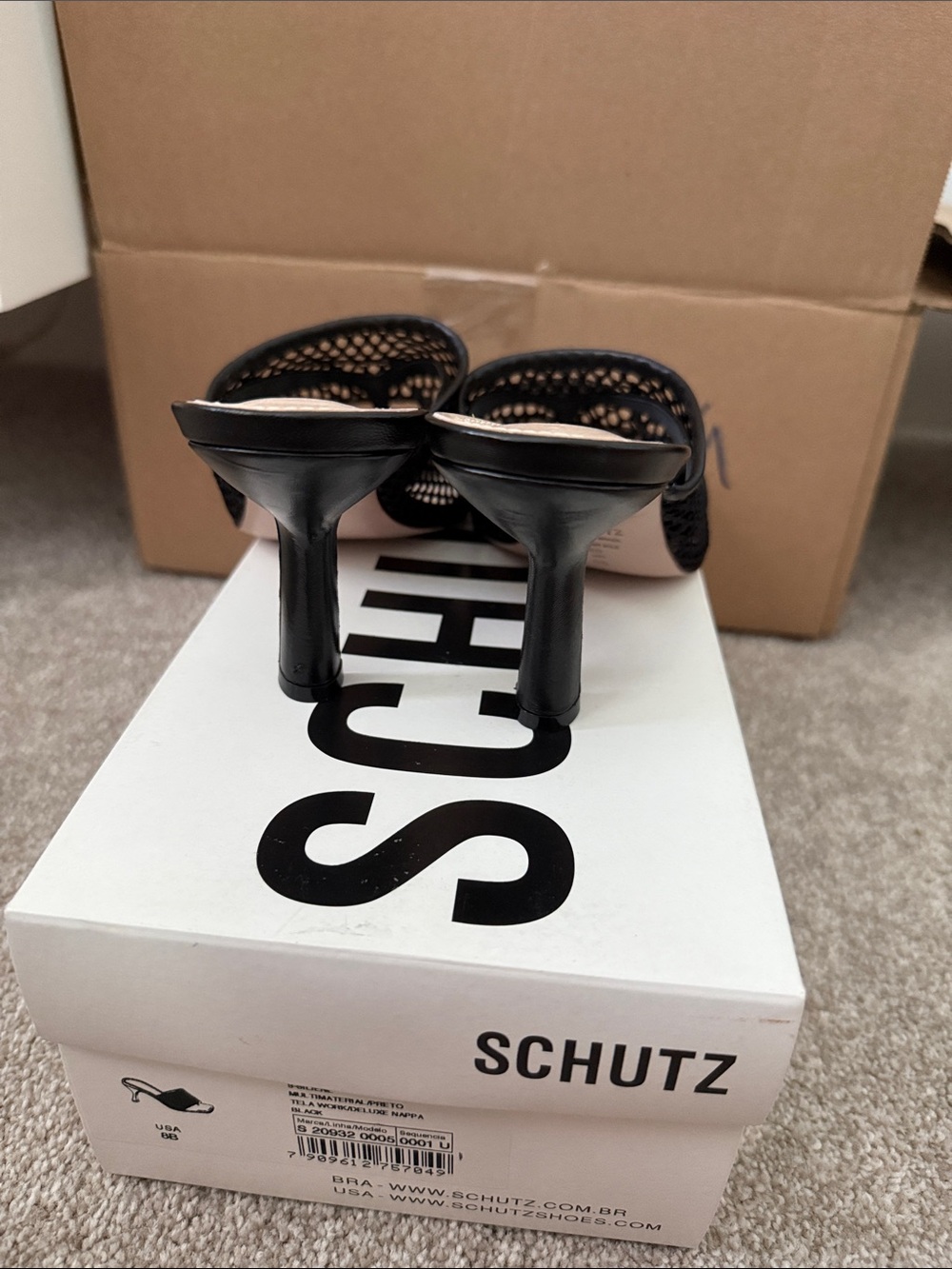 SCHUTZ Black Mesh Square-Toe Mule Sandals - Picture 3 of 4